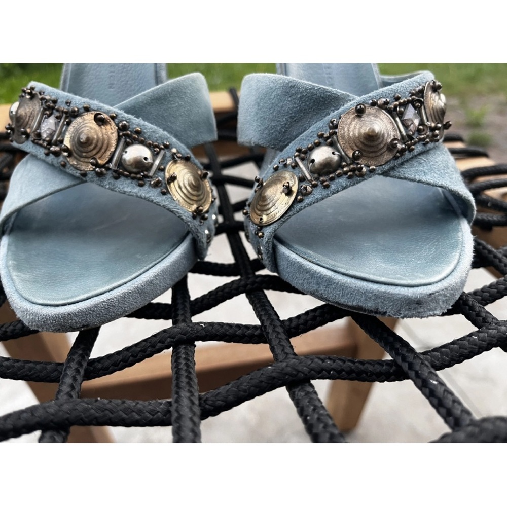 Giuseppe Zanotti Pale Blue Suede Embellished Slide Sandals - Picture 3 of 10